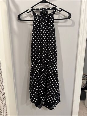 Black and White Polka Dot Halter Romper